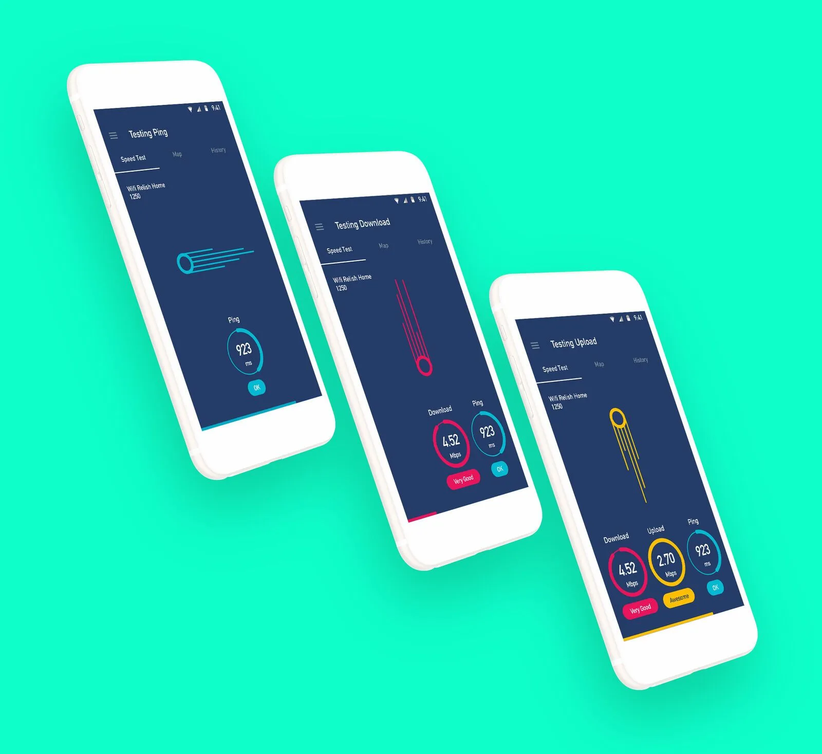 Meteor speed test app screens on mobile devices
