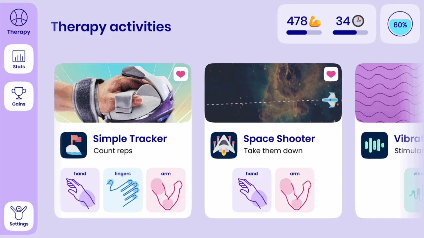 Redesigned therapy activities screen, large cards, accessible navigation